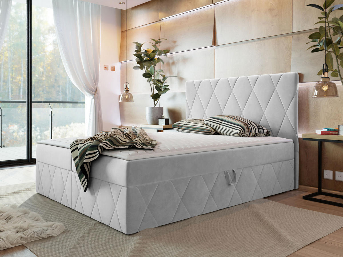 BOXBETT Simoti - Hellgrau, Holzwerkstoff (140/200cm) - MIRJAN24
