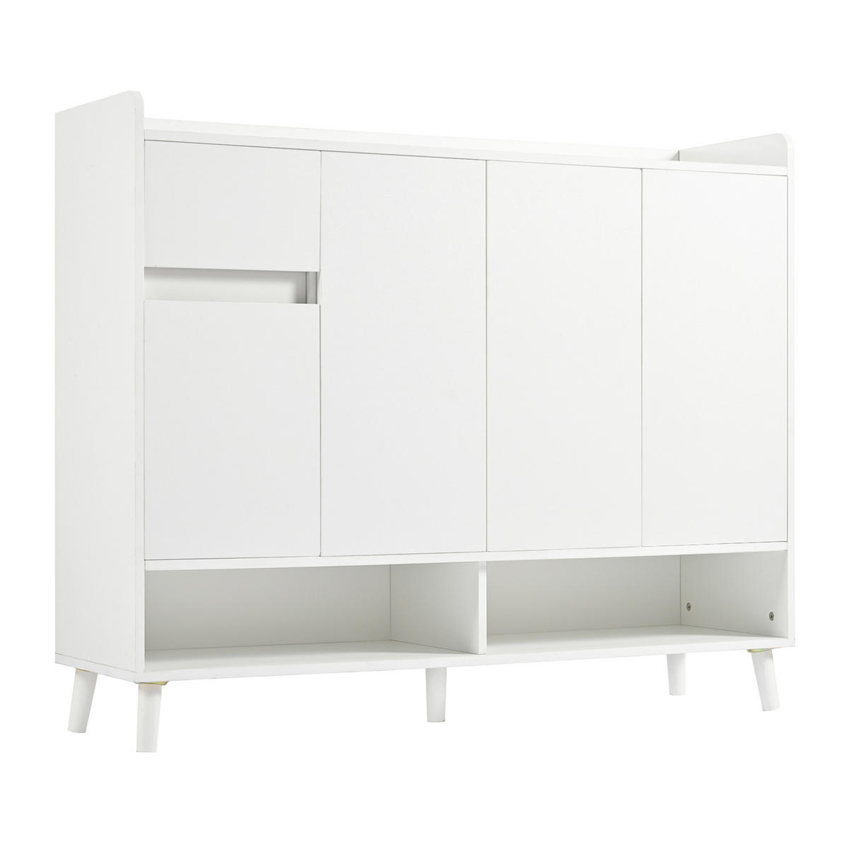SCHUHSCHRANK 120/35/99 cm in Weiß mit 4 Türen, 1 Schublade und verstellbarem Boden - Weiß, Holzwerkstoff (120/99/35cm) - BEAOK