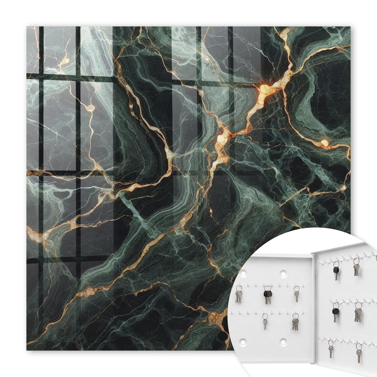 SCHLÜSSELBOX Weiß 30x30 cm – Türöffnung nach rechts - Marmor-Eleganz - Grün, Metall (30/30/5cm) - TULUP