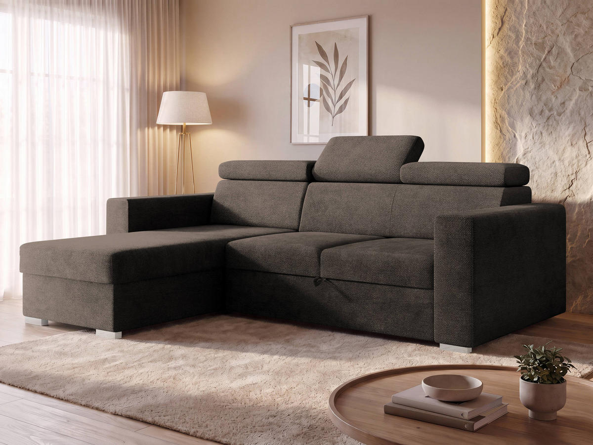 ECKSCHLAFSOFA Pedro 2rLC - Silberfarben/Braun, Holz/Kunststoff (235/170cm) - MIRJAN24