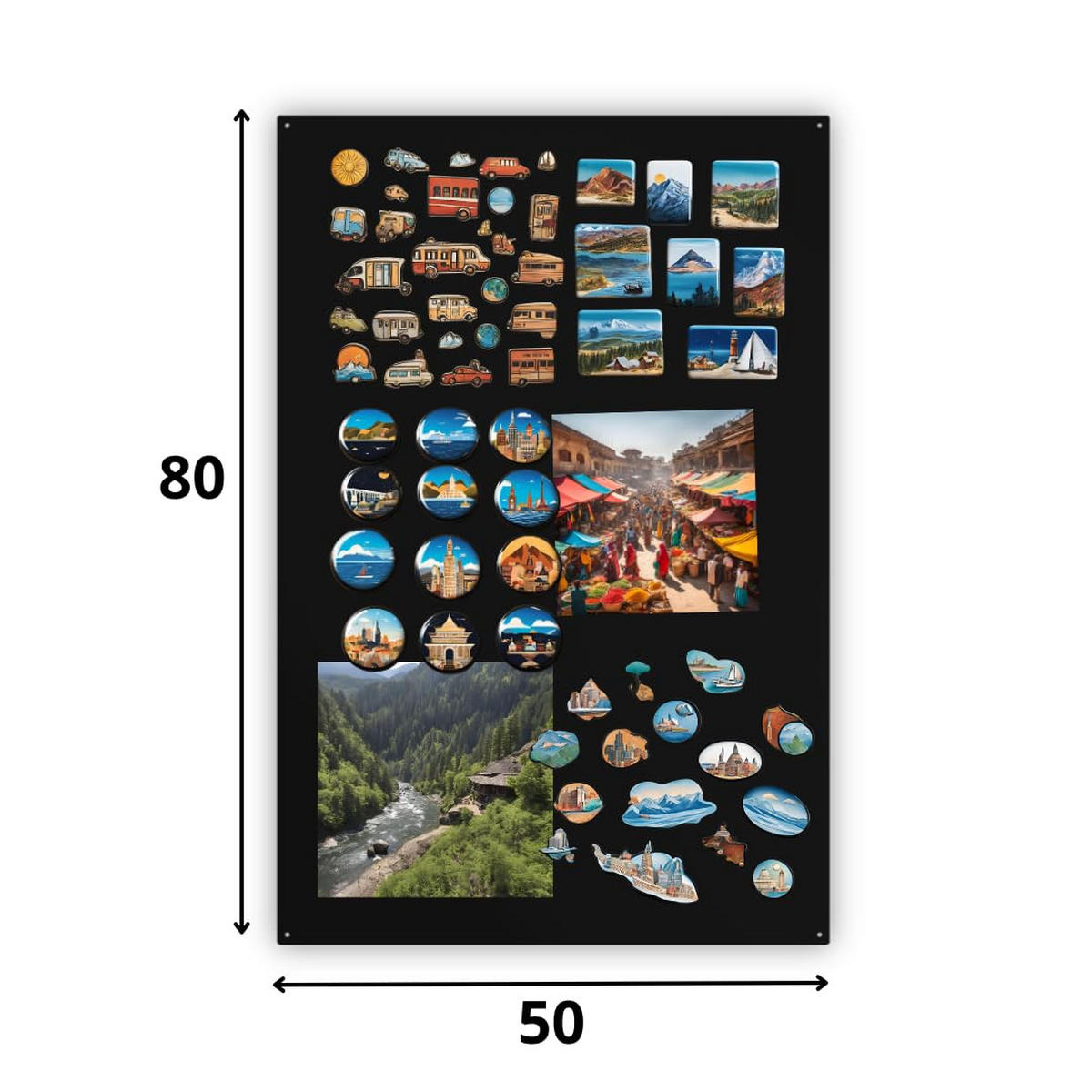 MAGNETTAFEL Klein & Groß Schwarz 80x50 cm - Magnetisches Stahlboard für Magnete, Fotos und Notizen, Beschreibbar - Schwarz, Metall (50/80/0.7cm) - ANWICAR