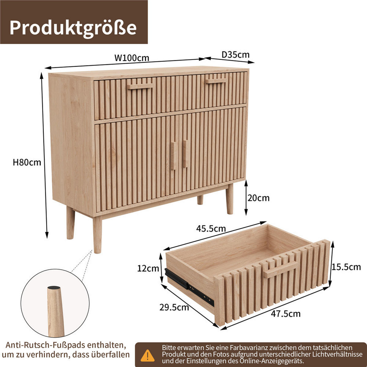 KOMMODE Holzdesign ca. 100x80x35 cm - Naturfarben, Holz (100/80/35cm) - Kaket