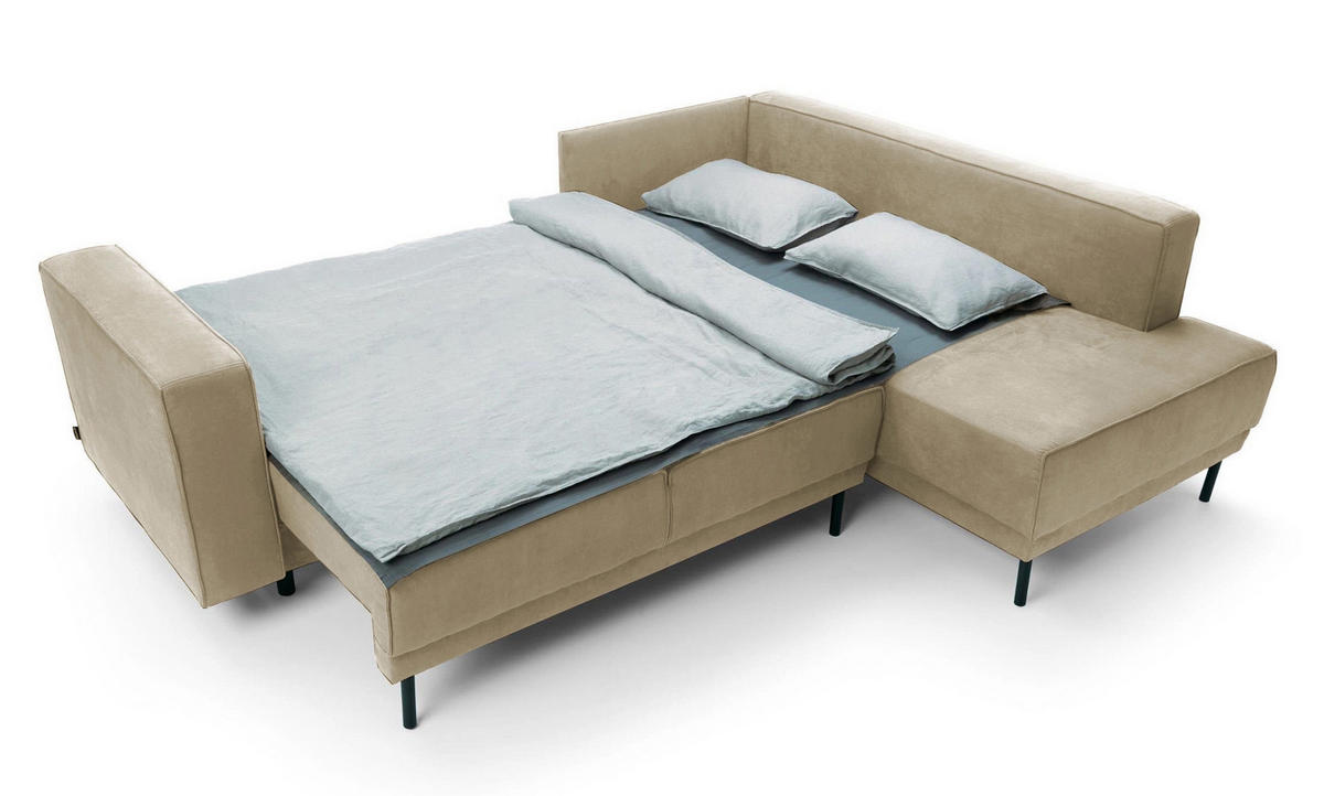ECKSOFA Rodario Beige Velours - Beige/Schwarz, Textil/Metall (247/187cm) - Selsey