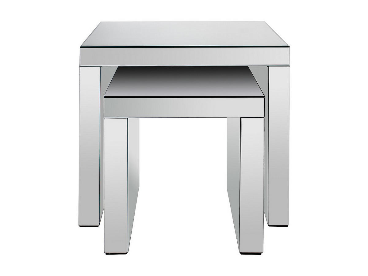 BEISTELLTISCHE aus MDF und Spiegel 2er-Set - YERVINI - Silberfarben, Glas (30/30/50cm) - Vente-Unique