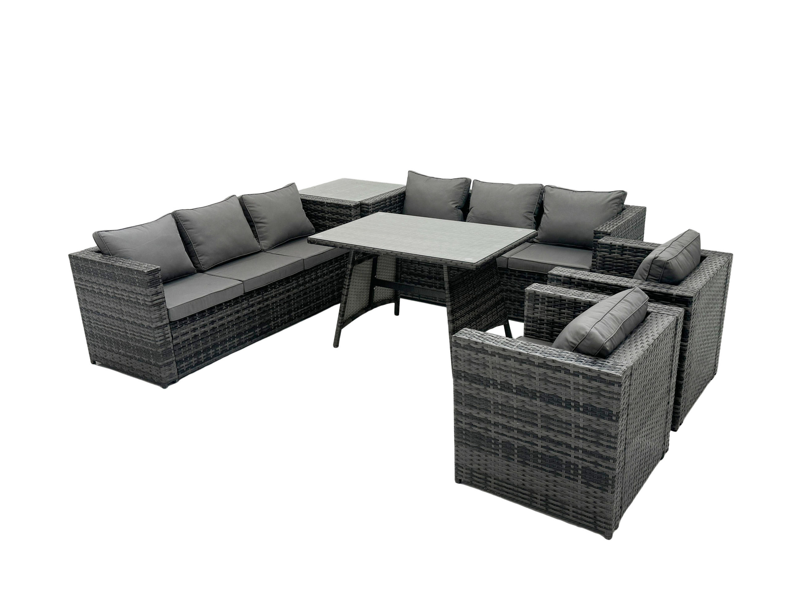 GARTENMÖBELSET mit Esstisch 8-Sitzer Grau - Dunkelgrau/Grau, Glas/Kunststoff - Fimous
