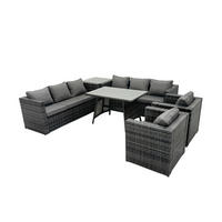 GARTENMÖBELSET mit Esstisch 8-Sitzer Grau - Dunkelgrau/Grau, Glas/Kunststoff - Fimous