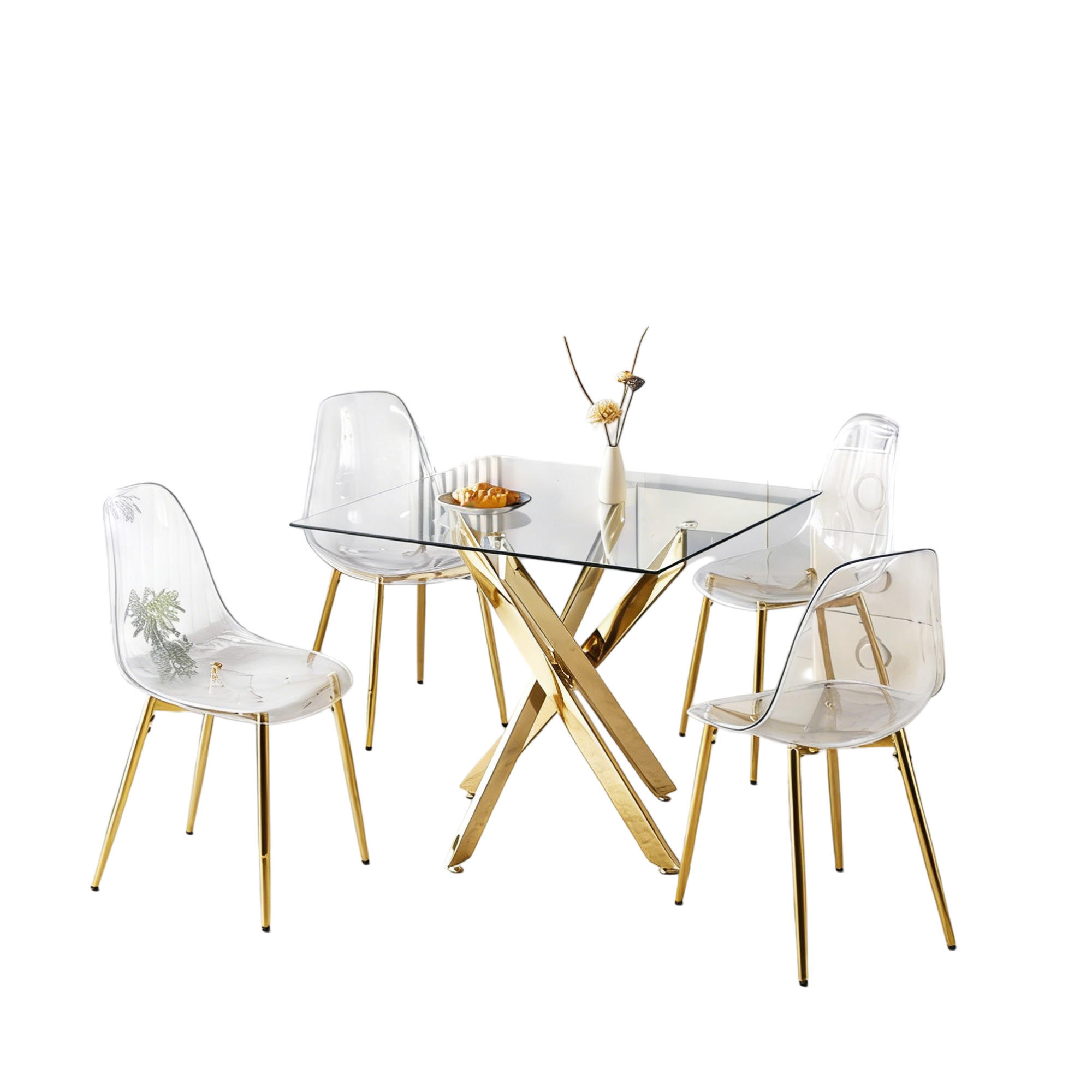 ESSGRUPPE DE-39338 5-teilig, mit 4 Samtstühlen Gold - Goldfarben, Metall (80/75/80cm) - ComfortXL