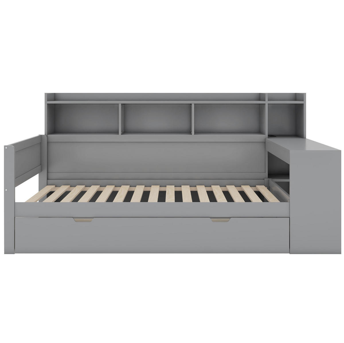 TAGESBETT aus Spanplatte und MDF 90x200 cm Grau mit Schreibtisch, USB-Anschluss und 2 Schubladen - Grau, Holzwerkstoff (90/200cm) - IVMEU
