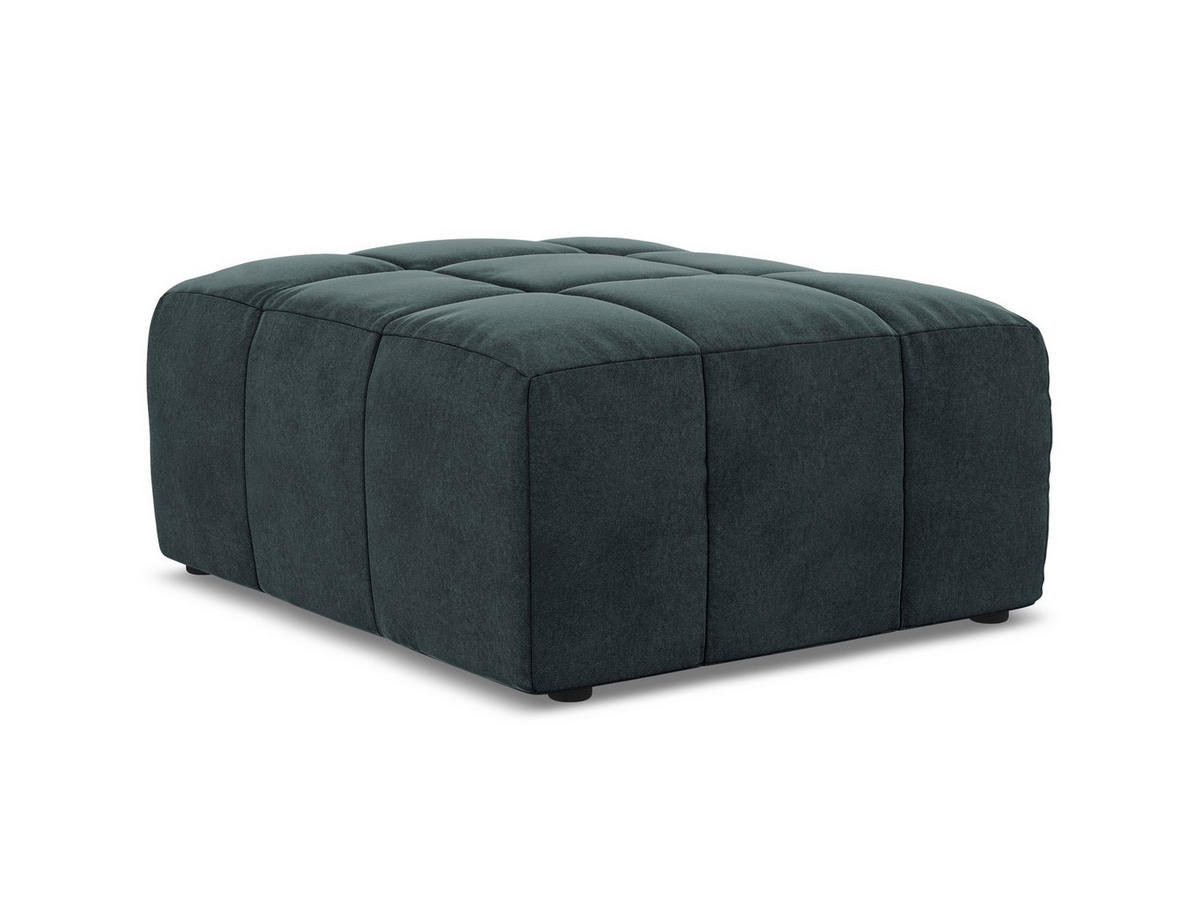 POUF Samt Stoff Blau - Petrol/Schwarz, Holzwerkstoff/Kunststoff (75/41/90cm) - Makamii