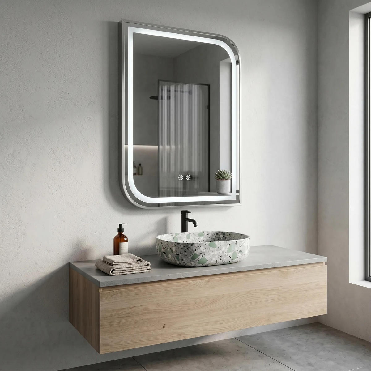 SPIEGEL Rea Led Zone 80x60 Brush Nickel - Nickelfarben, Glas (60/80/2.5cm) - REA