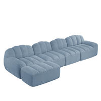 SOFA modular 4-Sitzer mit Ottoman aus granuliertem Fleece Blau - Blau, Kunststoff (165/366cm) - Meubliv