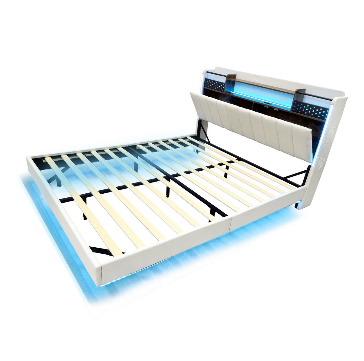 POLSTERBETT 140/200 cm Beige aus Leinenstoff mit LED-Beleuchtung und USB-Anschluss - Beige, Textil (140/200cm) - OKMYHOME