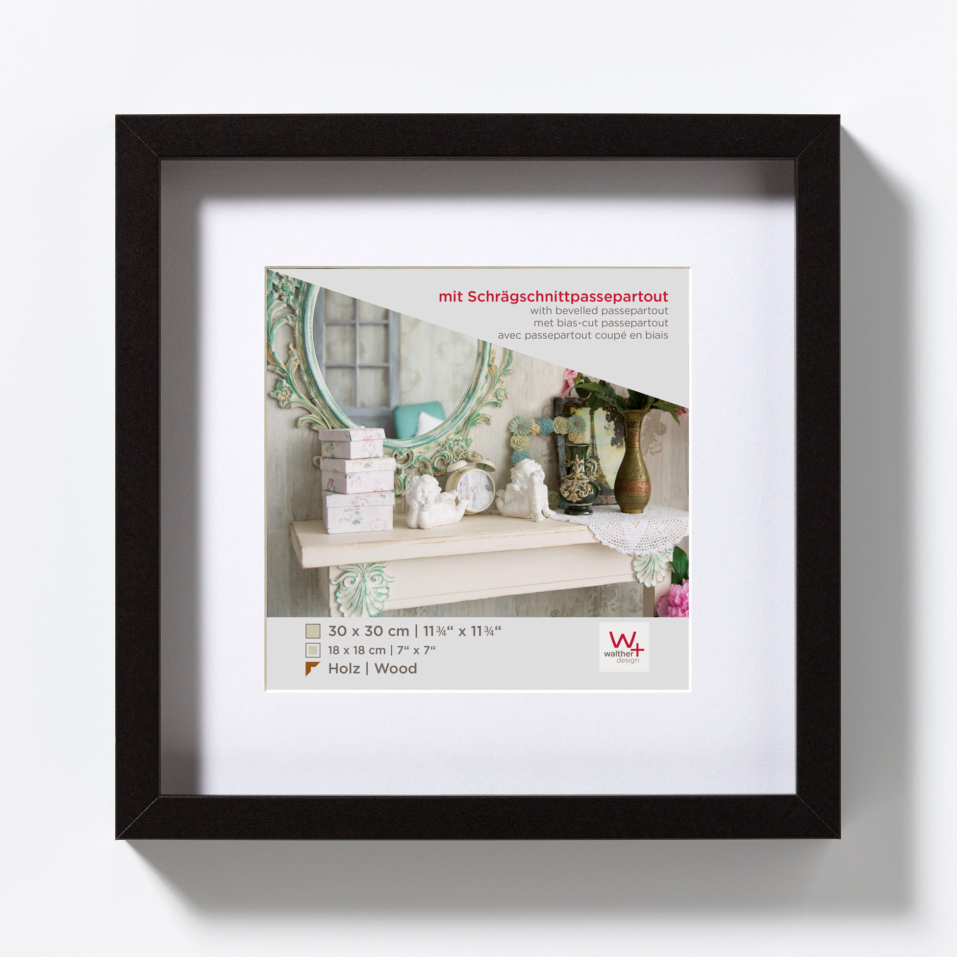 BILDERRAHMEN Stockholm 3D Holzr. 30x30 cm, SCHWARZ - Schwarz, Holzwerkstoff (33.1/33.1/3.25cm) - walther design