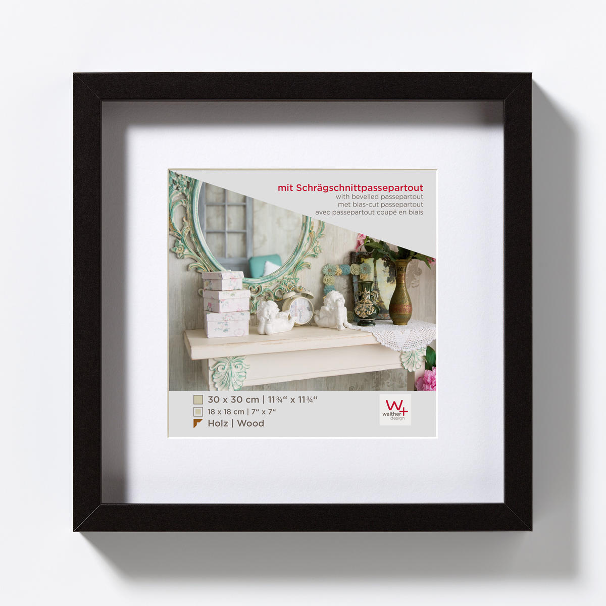 BILDERRAHMEN Stockholm 3D Holzr. 30x30 cm, SCHWARZ - Schwarz, Holzwerkstoff (33.1/33.1/3.25cm) - walther design