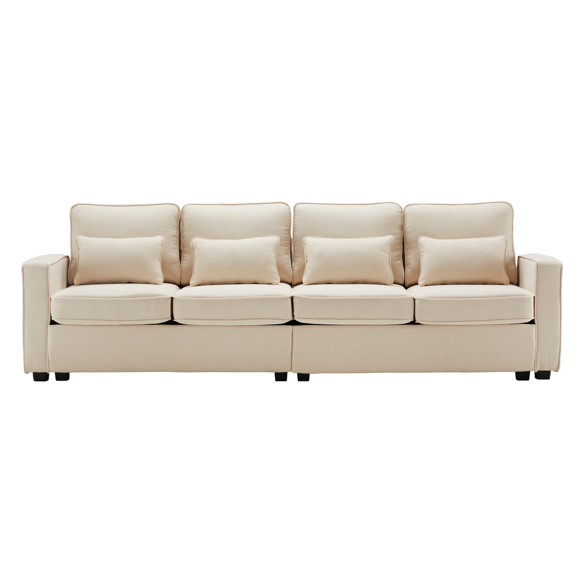 SOFA z ľanovej látky 264x83x87 cm béžová s opierkovými vreckami a 4 vankúšmi - béžová, textil (264/87/83cm) - Modfu