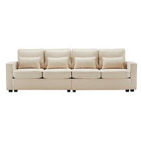 SOFA z ľanovej látky 264x83x87 cm béžová s opierkovými vreckami a 4 vankúšmi - béžová, textil (264/87/83cm) - Modfu