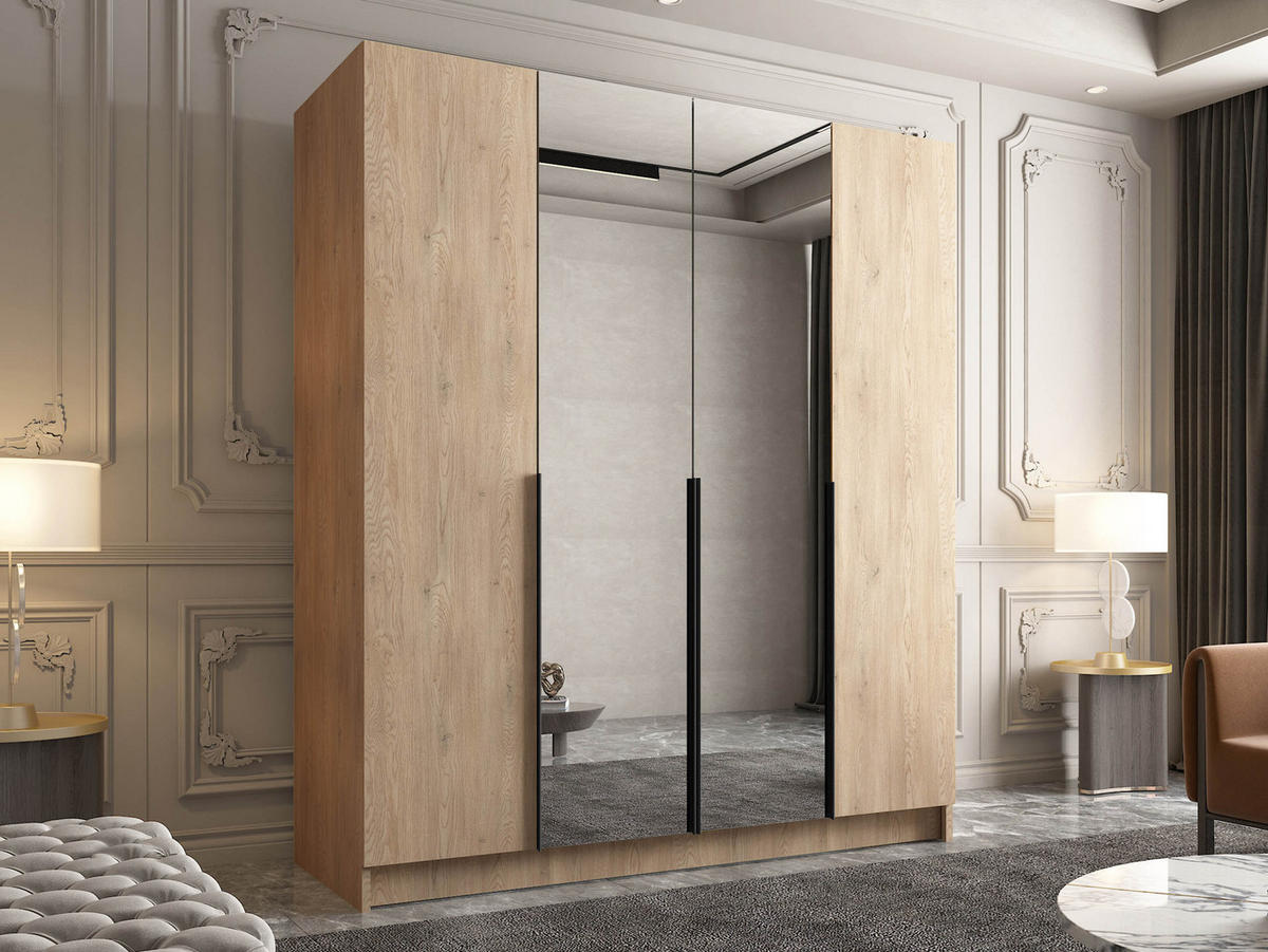 KLEIDERSCHRANK Santi II - Eichefarben/Schwarz, Holzwerkstoff/Metall (200/215/58cm) - MIRJAN24