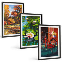 BILDER SET 3er Set - 40x60 cm Schwarzer Rahmen - Herbstfarbene Lilienterrasse - Schwarz, Kunststoff (40/60cm) - TULUP
