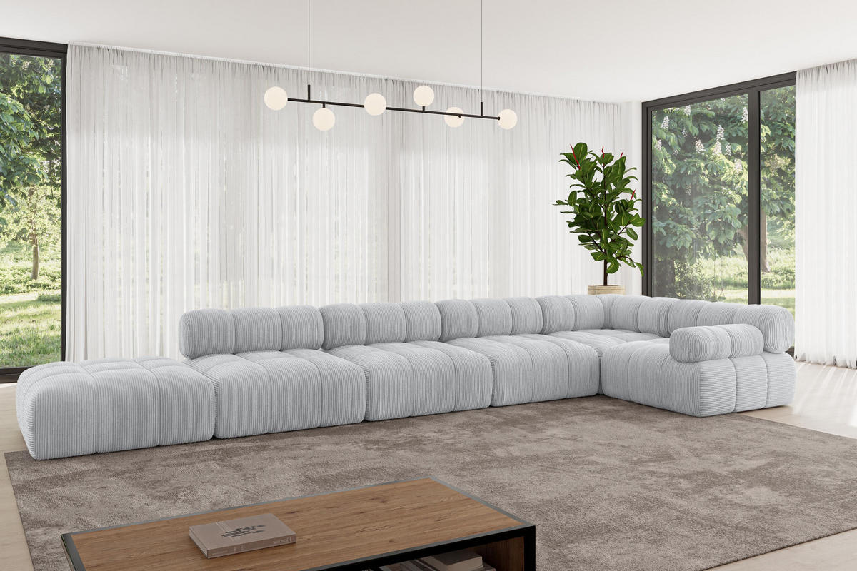 ECKSOFA modulares Sofa Felto-L3 - 475x190x70 cm Grau Cord - Grau, Holzwerkstoff/Textil (475/190cm) - ALTDECOR