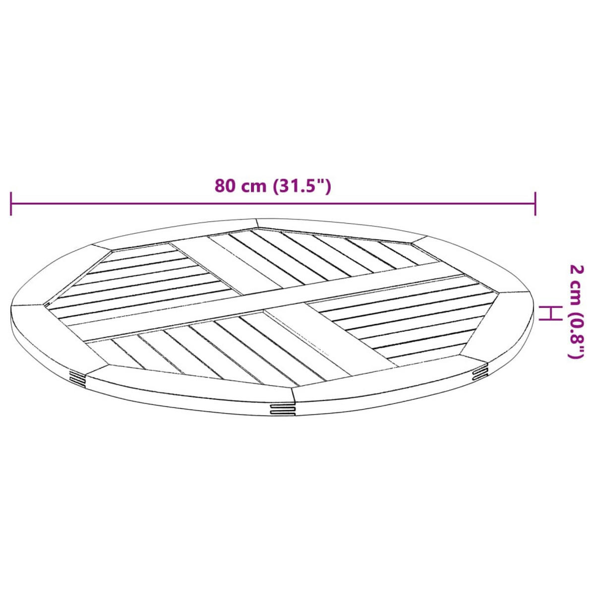 TISCHPLATTE Ø80/2,2 Cm Rund Massivholz Akazie - Braun, Holz (80/80/2.2cm) - vidaXL