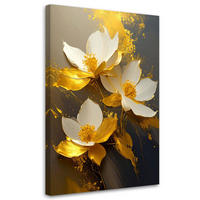 LEINWANDBILD, Weiße Magnolien mit goldenen Akzenten auf einem dunklen Hintergrund - Gelb, Textil (60/90cm) - Feeby