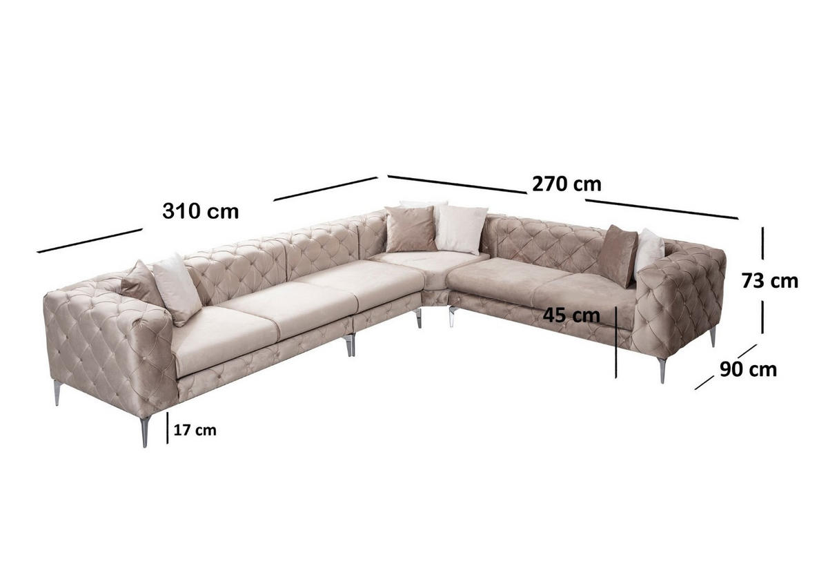 ECKSOFA mit großzügiger XXL Sitzfläche für die ganze Familie - Chromfarben/Beige, Holz/Textil (270/310cm) - myHomelando