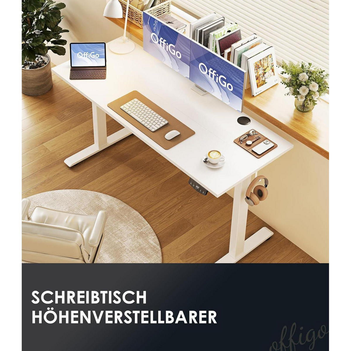 SCHREIBTISCH höhenverstellbar elektrisch 140 cm Weiß - Weiß, Metall (54/140/72cm)