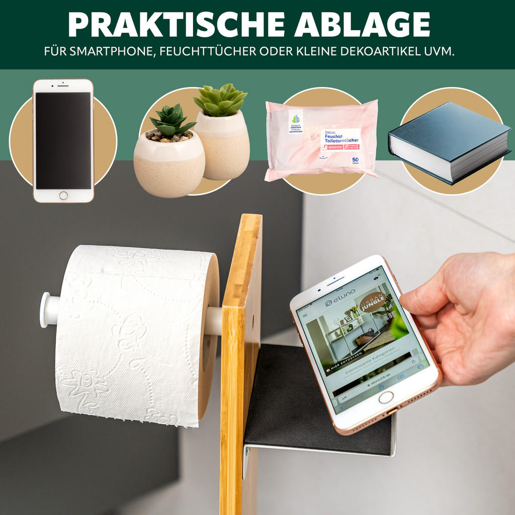 Thumbnail - eluno Stand-Wc-Garnitur, Weiß, Holz, 23x68x18 cm, Badezimmer, WC Ausstattung, WC Bürstengarnituren