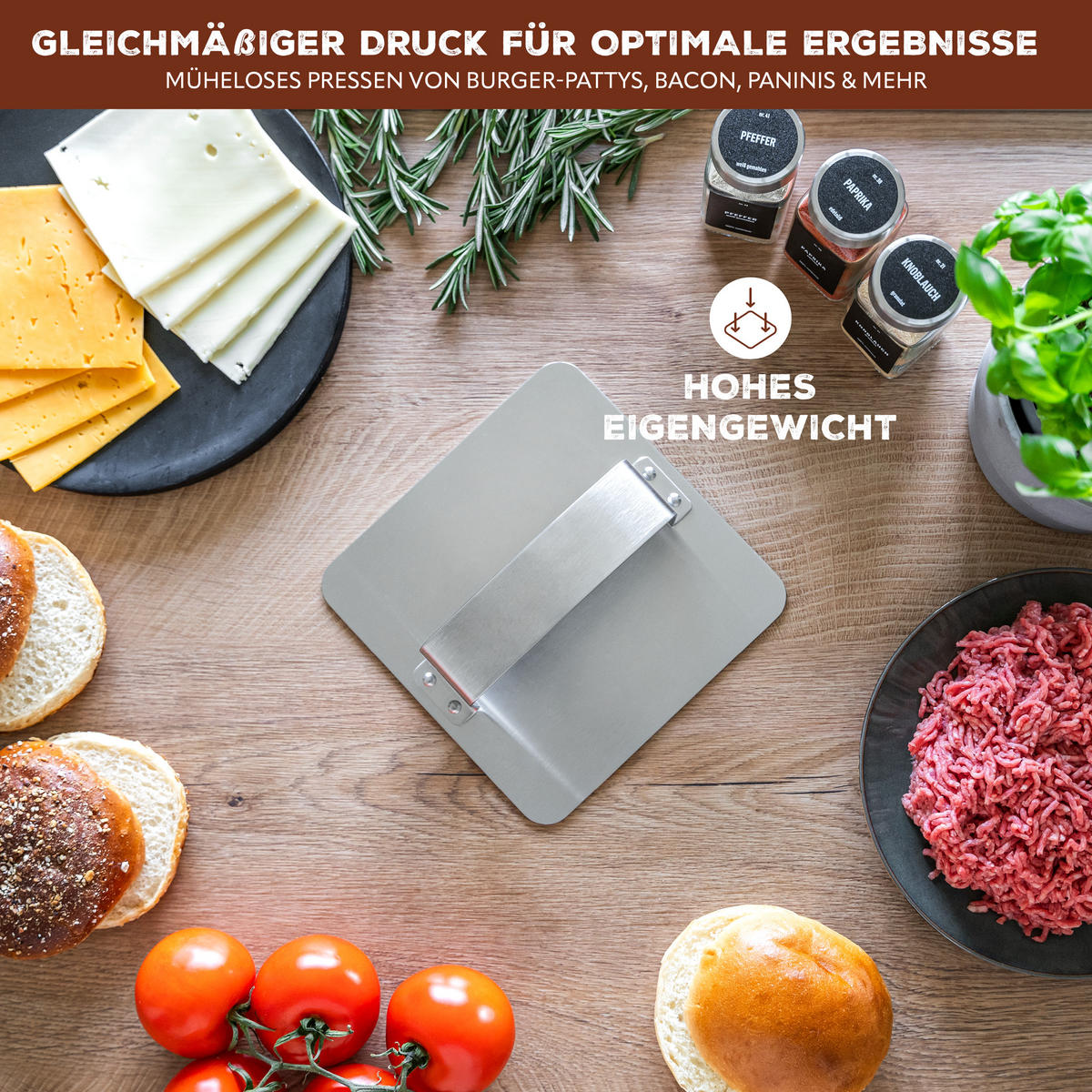 BURGERPRESSE, silber, Edelstahl - Edelstahlfarben, Metall (18/6/18cm) - bremermann