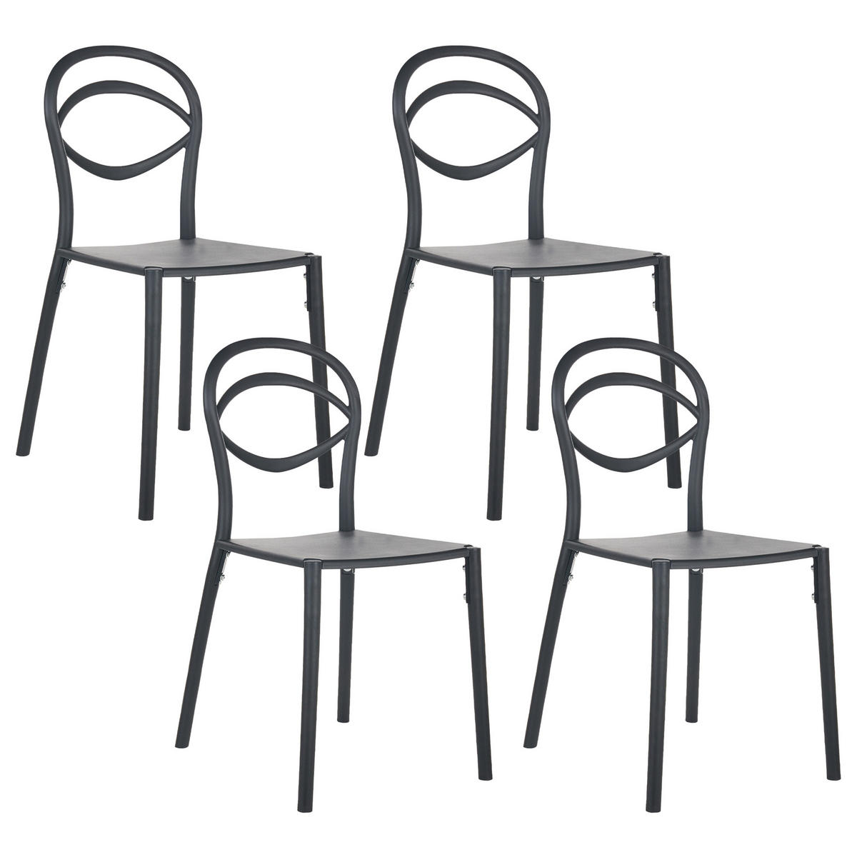 GARTENSTUHL 4er-Set Schwarz Covolo - Schwarz, Kunststoff (50/86/52cm) - Beliani