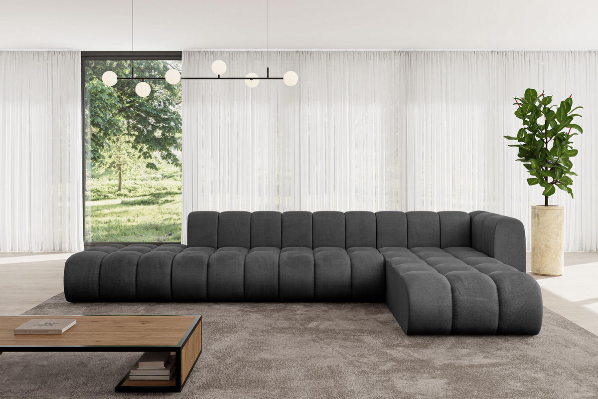ECKSOFA modulares Sofa Zuvon-L2 - 387x177x70 cm Schwarz - Schwarz, Holzwerkstoff/Textil (387/177cm) - ALTDECOR