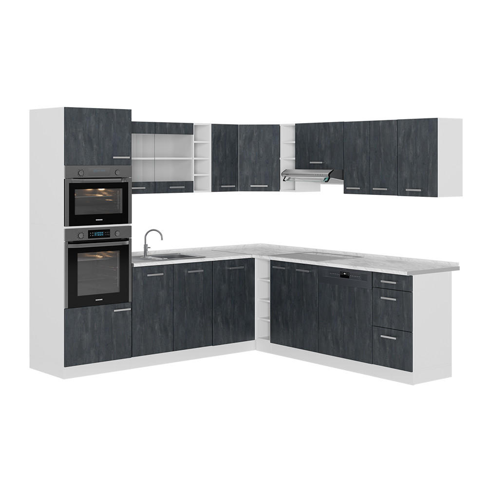 EINBAUKÜCHE IN L-FORM R-Line Schwarz Beton/Weiß 237 x 247 cm ohne AP - Schwarz/Weiß, Holzwerkstoff (247/81.6/46cm) - Vicco