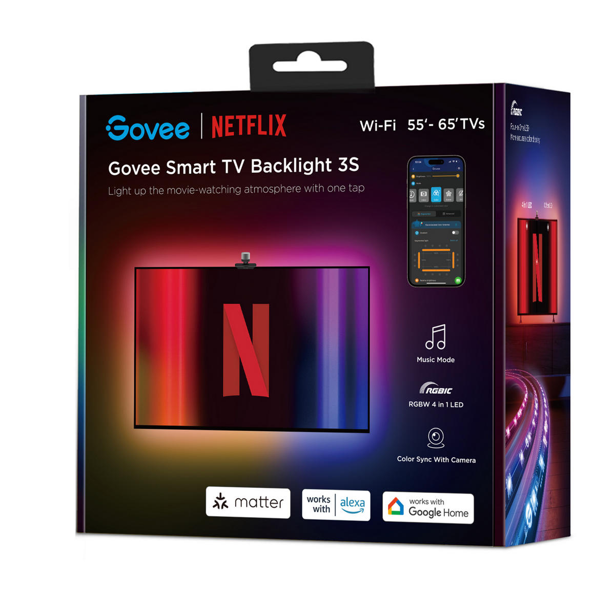 TV-HINTERGRUNDBELEUCHTUNG Backlight 3S Netflix RGBICW, 3,6 m, 55 - 65 Zoll - Multicolor, Kunststoff (360/1/1cm) - Govee