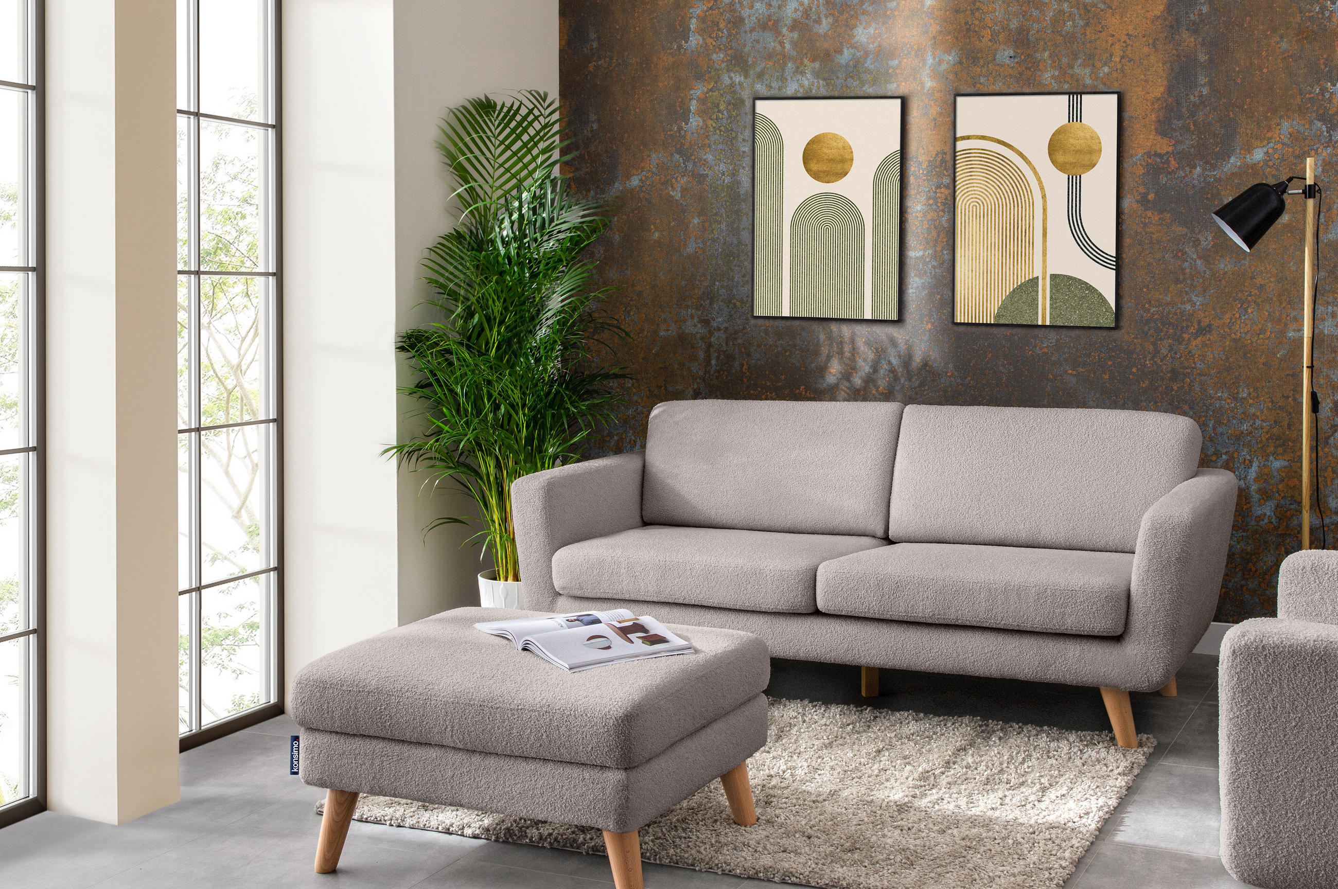 Thumbnail - Konsimo® 3-Sitzer-Sofa, Hellgrau, Textil, 88x80x190 cm, FSC 100%, Hergestellt in Europa, Wohnzimmer, Sofas & Couches, So...