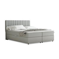 BOXBETT Everest grau 160 x 200 cm Doppelbett mit hochwertiger Bonell-Matratze und Topper - Hellgrau, Holz (160/200cm) - Panda Möbel