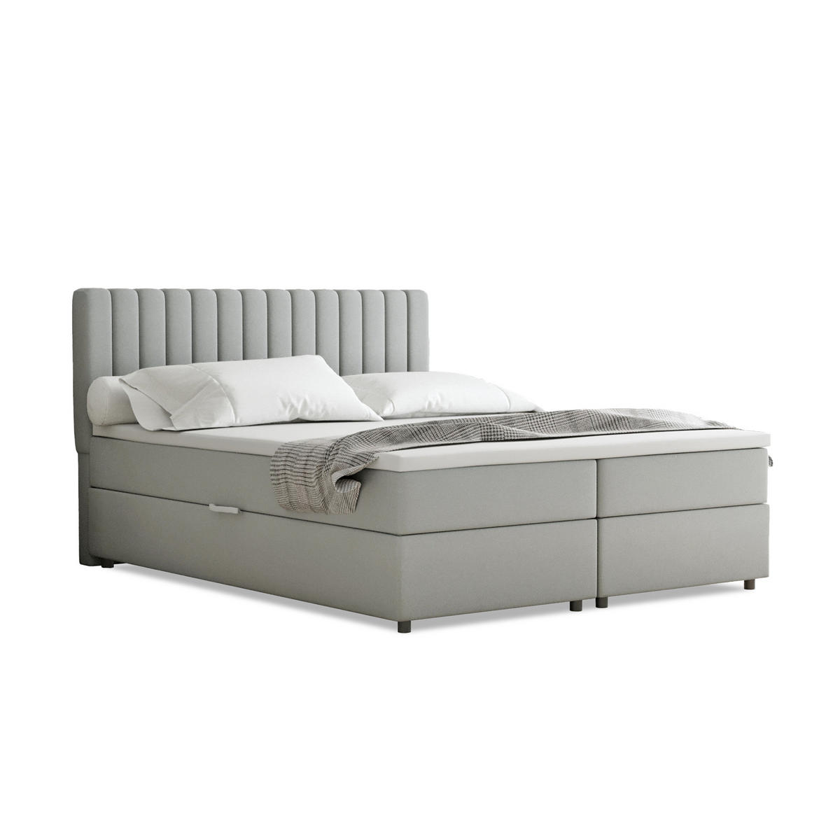 BOXBETT Everest grau 160 x 200 cm Doppelbett mit hochwertiger Bonell-Matratze und Topper - Hellgrau, Holz (160/200cm) - Panda Möbel