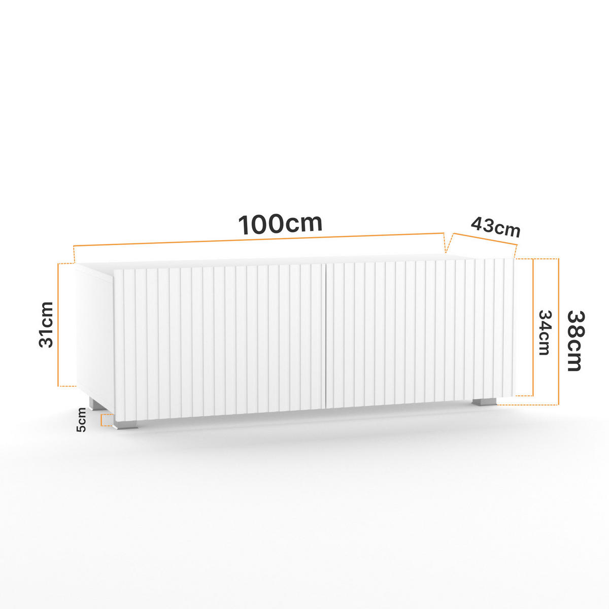 TV-LOWBOARD Kolder 100 cm Weiß mit geriffelten Fronten - Silberfarben/Weiß, Holzwerkstoff/Kunststoff (100/38/43cm) - Ravio