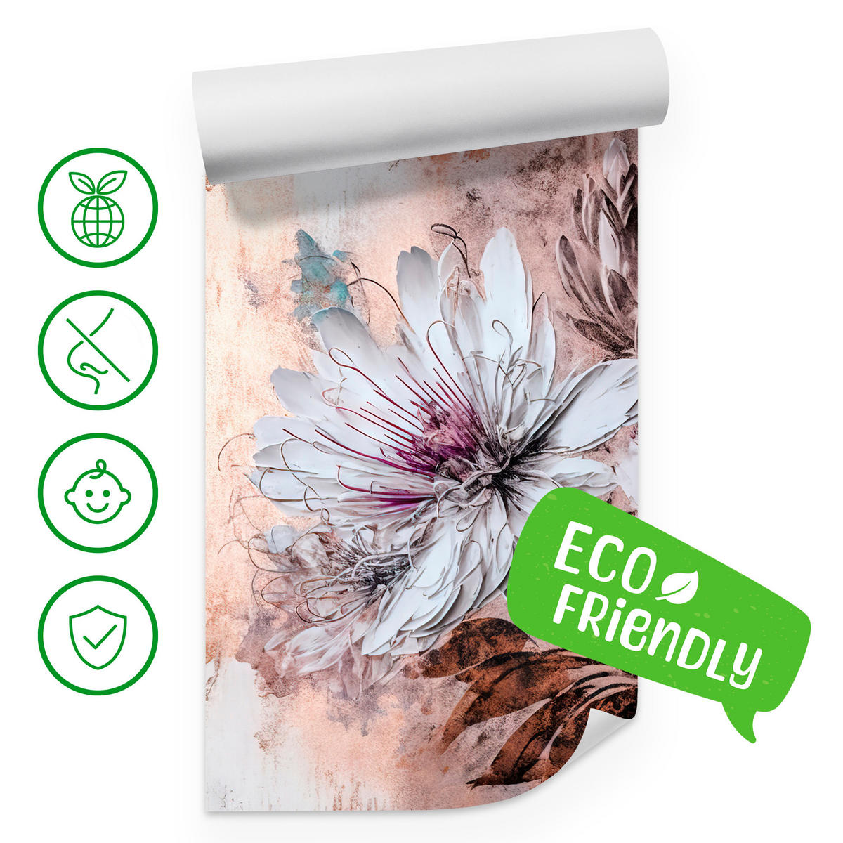 FOTOTAPETA Pre Obývaciu Izbu Kvety Listy Abstrakcia 200 x 140 cm - sivá/biela, papier (200/140cm) - Muralo