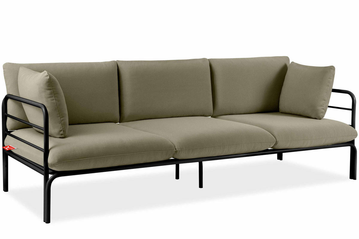 GARTENSOFA RAMBE 3-Personen mit Kissen, Anthrazit/Beige - Dunkelgrau/Beige, Textil/Metall (225/80/80cm) - KONSIMO®