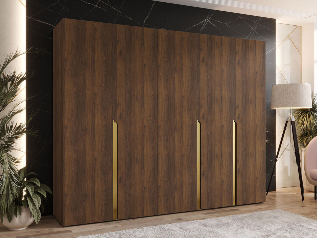 DREHTÜRENSCHRANK Mila I 250 - Goldfarben/Nussbaumfarben, Holzwerkstoff/Kunststoff (250/202/52cm) - MIRJAN24