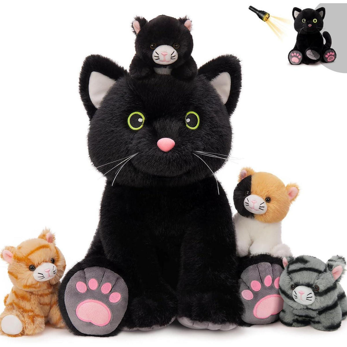 PLÜSCHTIER 5-teiliges Set Katze mit Baby 40 cm - Multicolor, Textil (34/40cm)