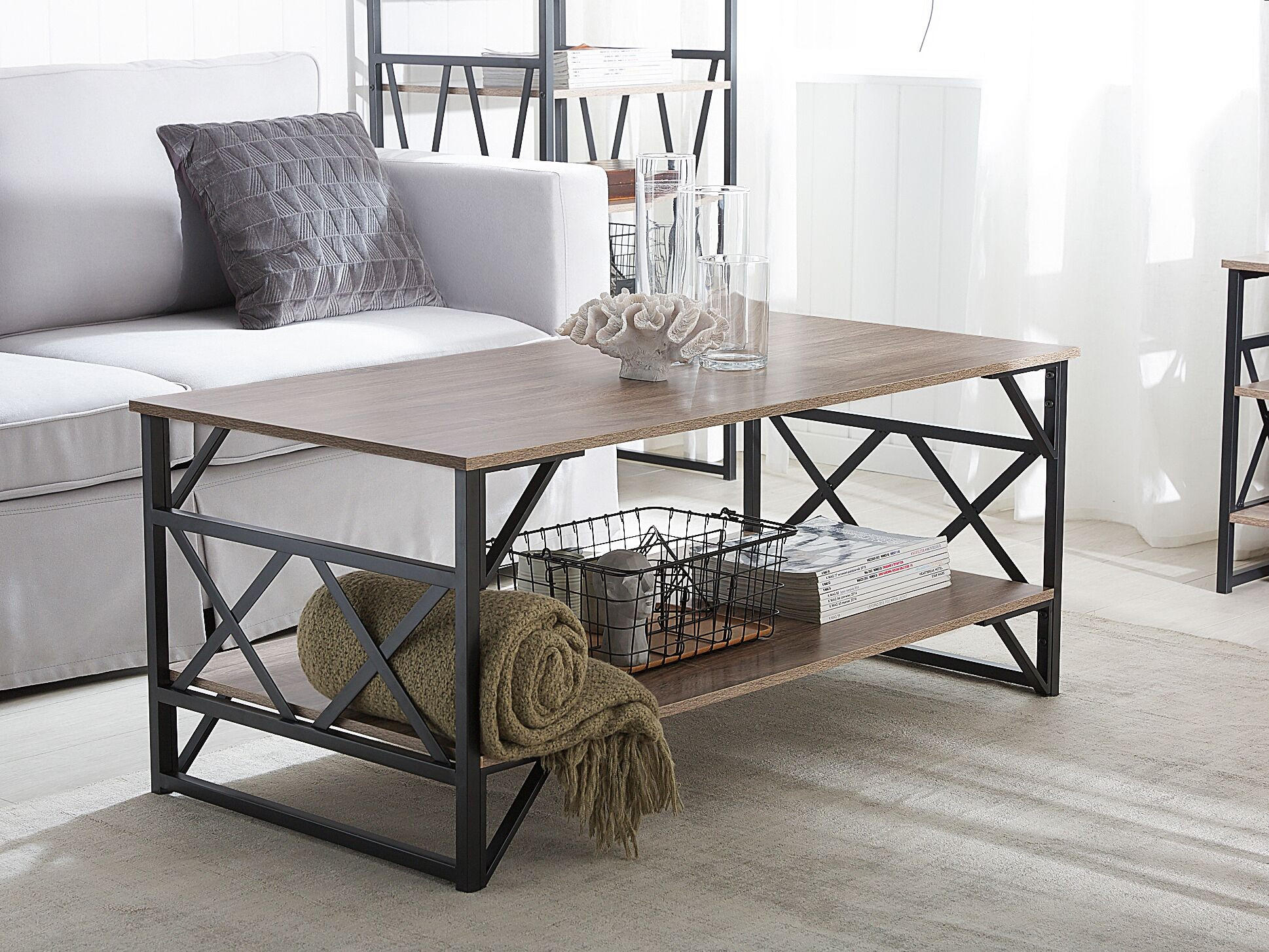 COUCHTISCH Holzoptik taupe rechteckig Bolton - Taupe/Schwarz, Holzwerkstoff (61/120/51cm) - Beliani
