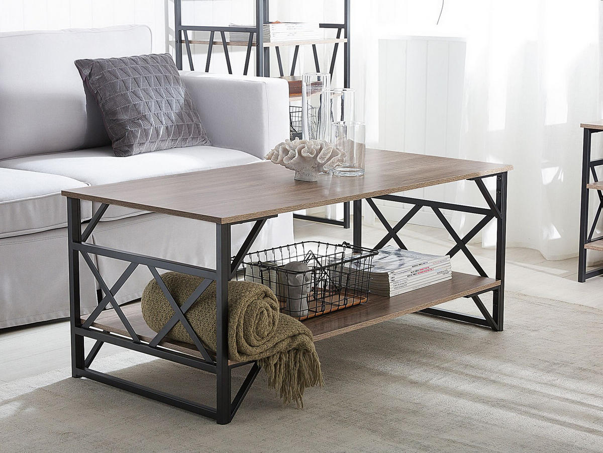 COUCHTISCH Holzoptik taupe rechteckig Bolton - Taupe/Schwarz, Holzwerkstoff (61/120/51cm) - Beliani