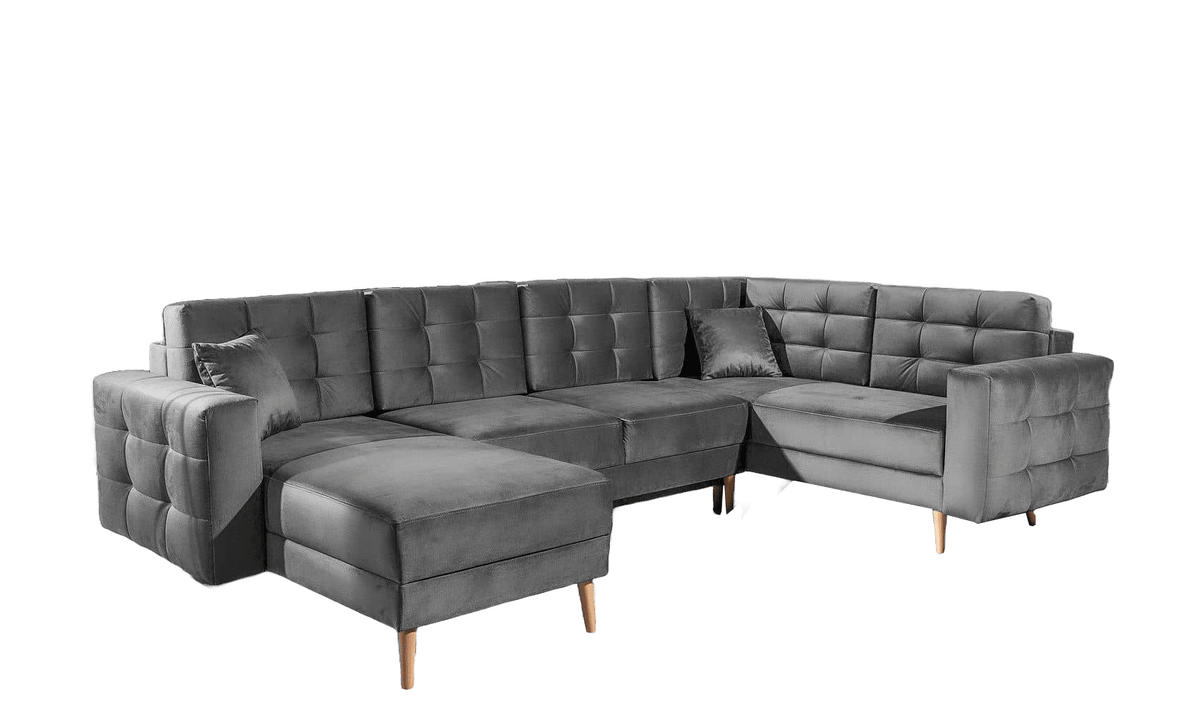 WOHNLANDSCHAFT mit Schlaffunktion, beidseitig montierbar - Silberfarben/Pinienfarben, Holz/Textil (326/92/202cm) - Eltap