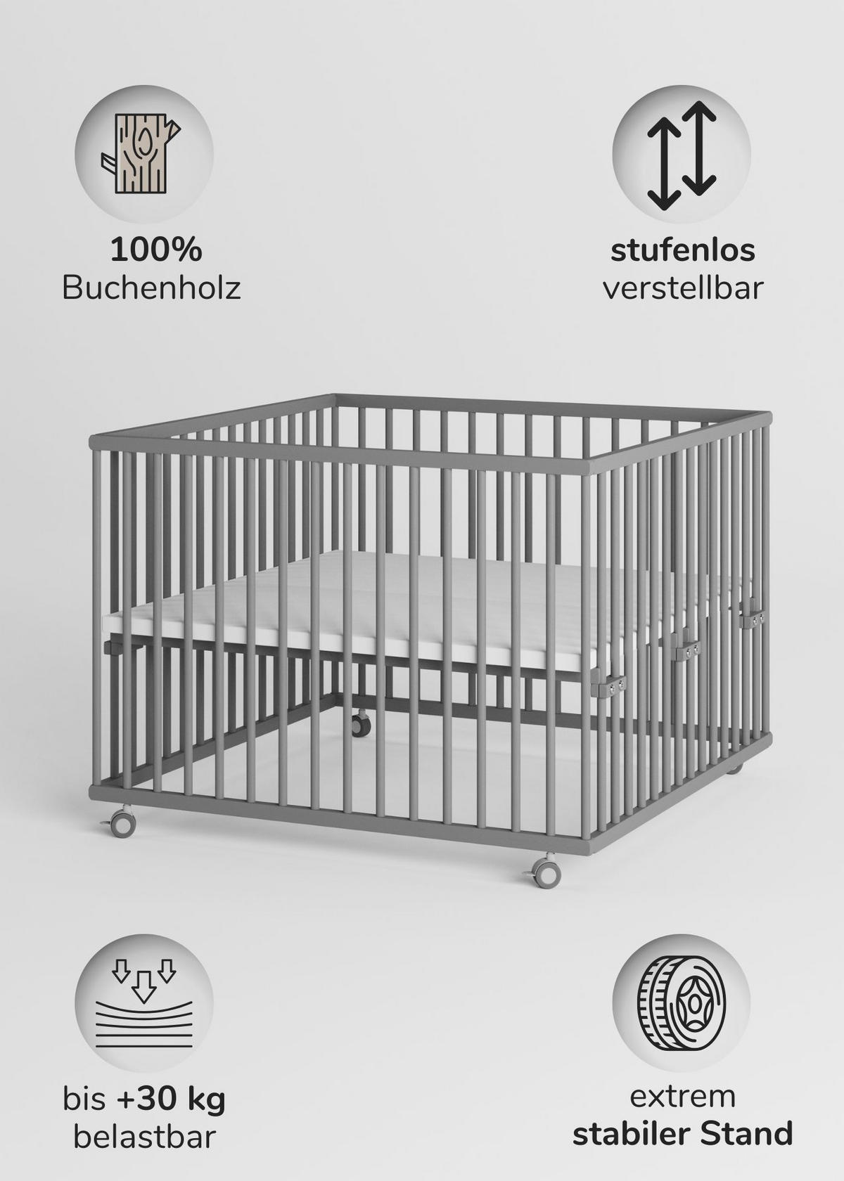LAUFGITTER 100x100 cm - grau - Premium Kollektion - Grau, Holz (100/74/100cm) - Sämann – make a difference.
