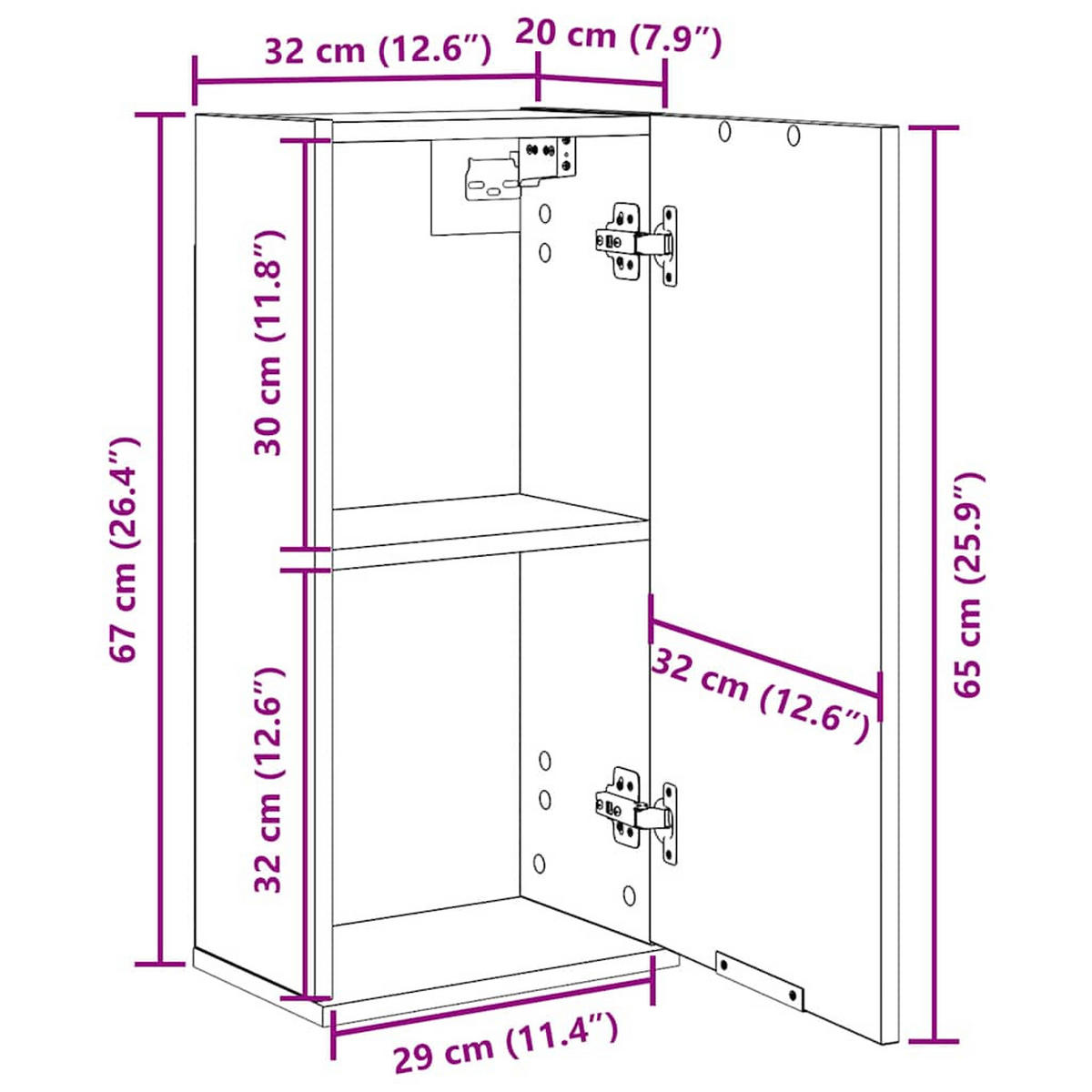 WANDSCHRANK Schwarze Eiche 32/20/67 Cm Holzwerkstoff - Schwarz, Holzwerkstoff (20/67/32cm) - vidaXL