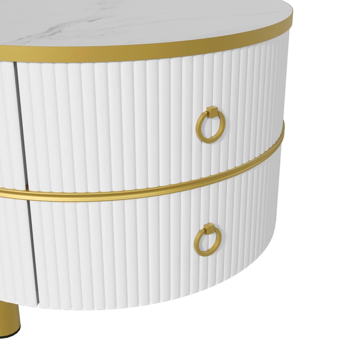 COUCHTISCH 70/70/46 cm und Beistelltisch 50/50/40 cm weiß mit Marmormuster - Goldfarben, Holzwerkstoff (70/70/46cm) - OKWISH