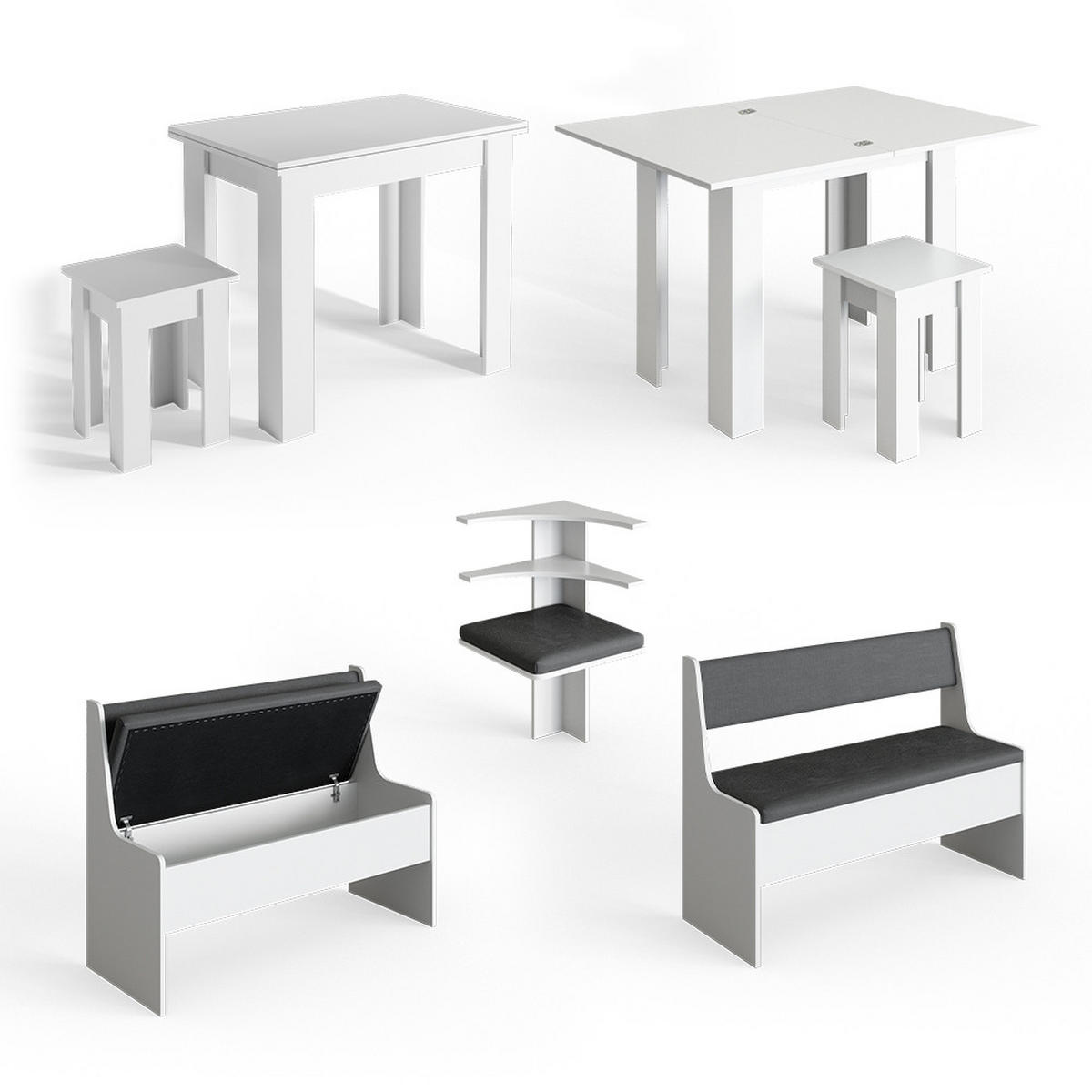 ECKBANKGRUPPE Roman Weiß 150 x 41.5 cm mit Tisch - Anthrazit/Weiß, Holzwerkstoff (150/80/150cm) - Vicco