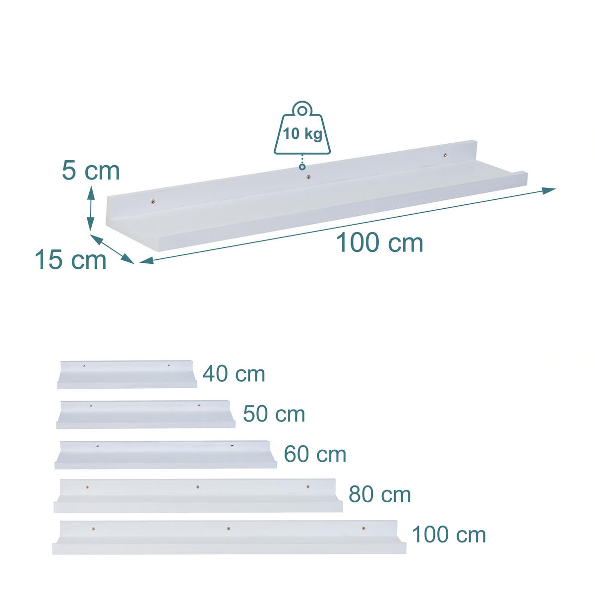 STENNÁ polica - biela, drevo (100/5/15cm) - Relaxdays
