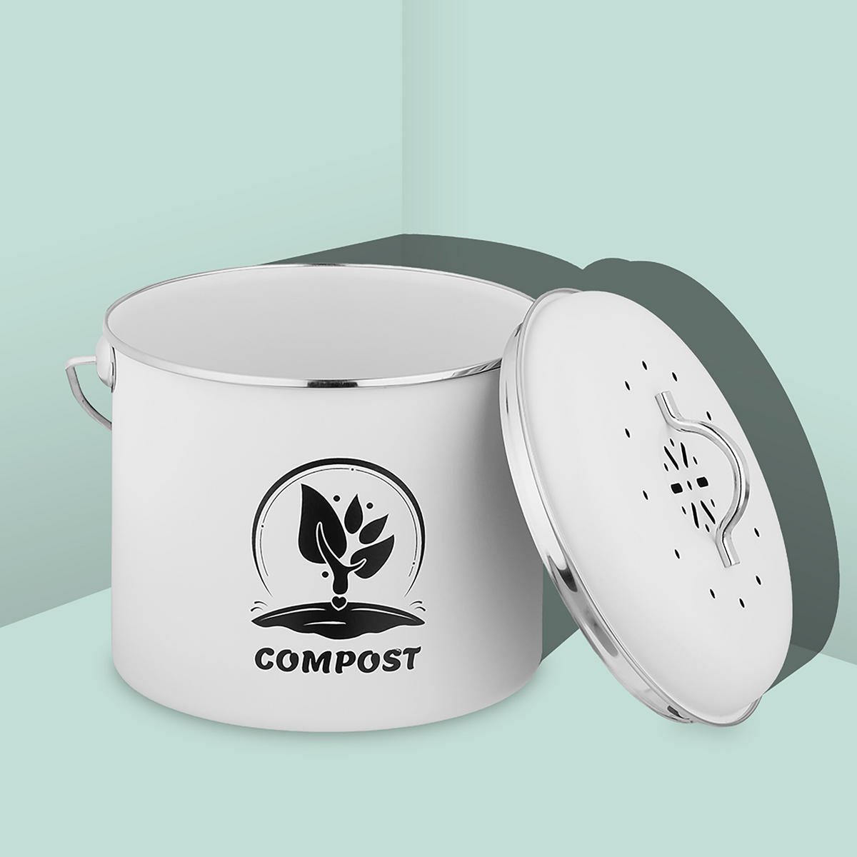 KUCHYNSKÝ kompostér - biela, kov/textil (22/20/19cm) - Relaxdays